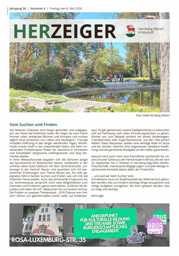 Amtsblatt für die Stadt Herzberg (Elster) mit Bekanntmachungen der Stadt  Titelblatt 06/2026