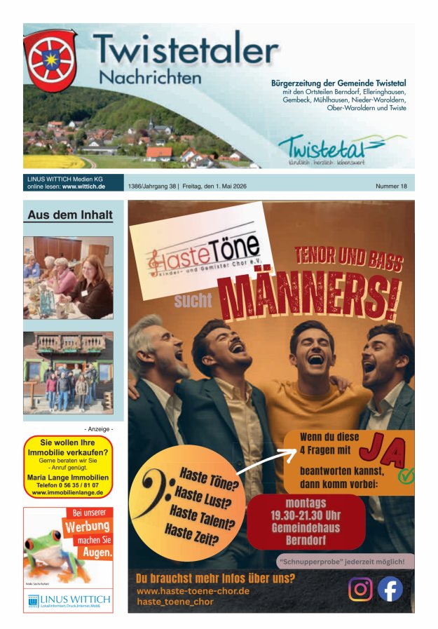 Twistetaler Nachrichten Titelblatt 18/2026
