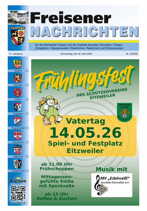 Freisener Nachrichten Titelblatt 18/2026