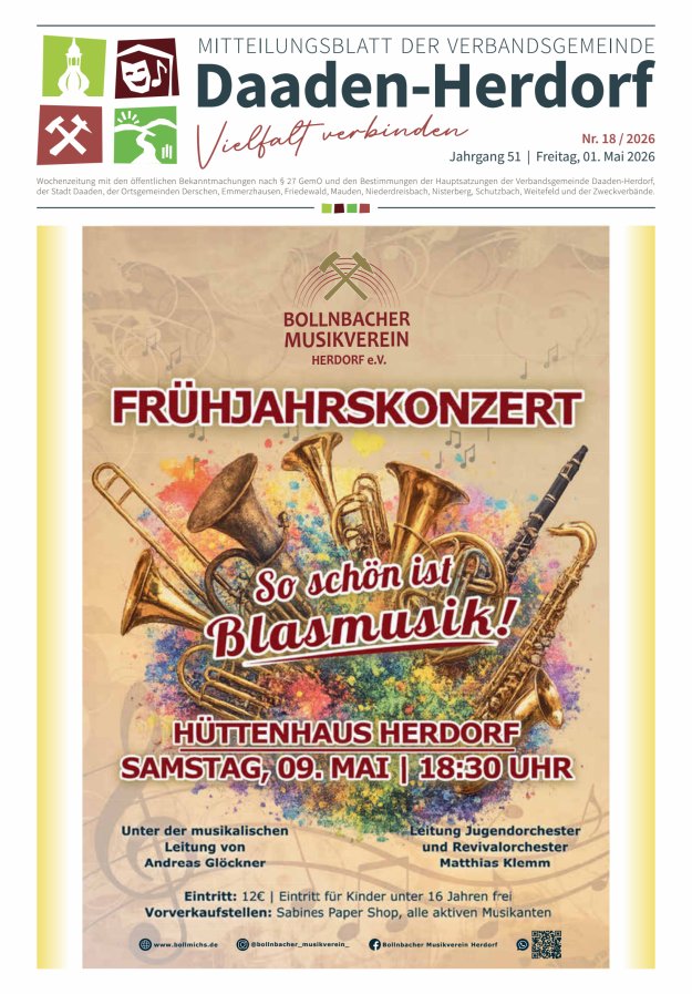 Mitteilungsblatt der Verbandsgemeinde Daaden-Herdorf Titelblatt 18/2026