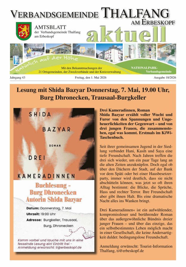 Thalfang aktuell - Amtsblatt VG Thalfang Titelblatt 18/2026