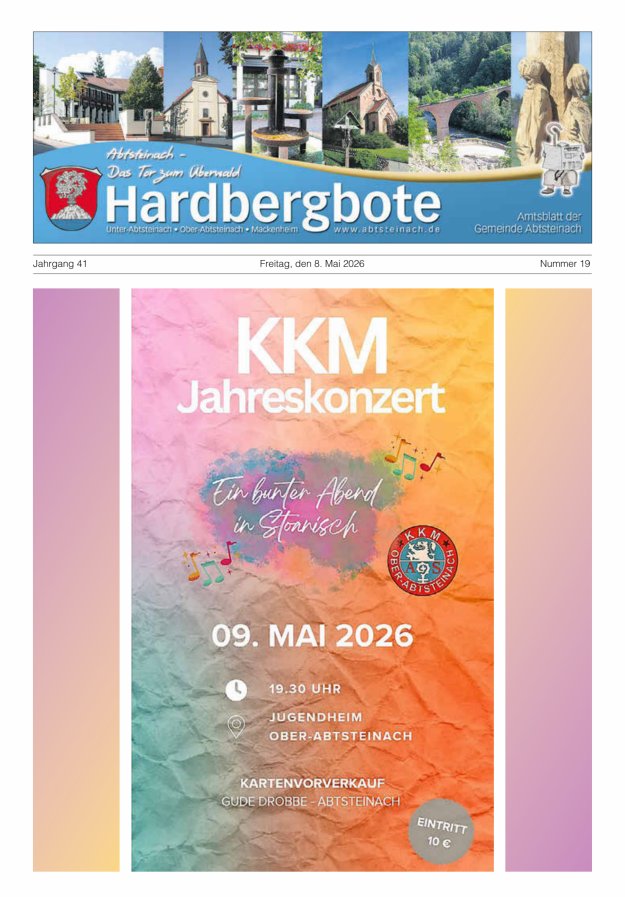 Hardbergbote - Mitteilungsblatt der Gemeinde Abtsteinach Titelblatt 19/2026