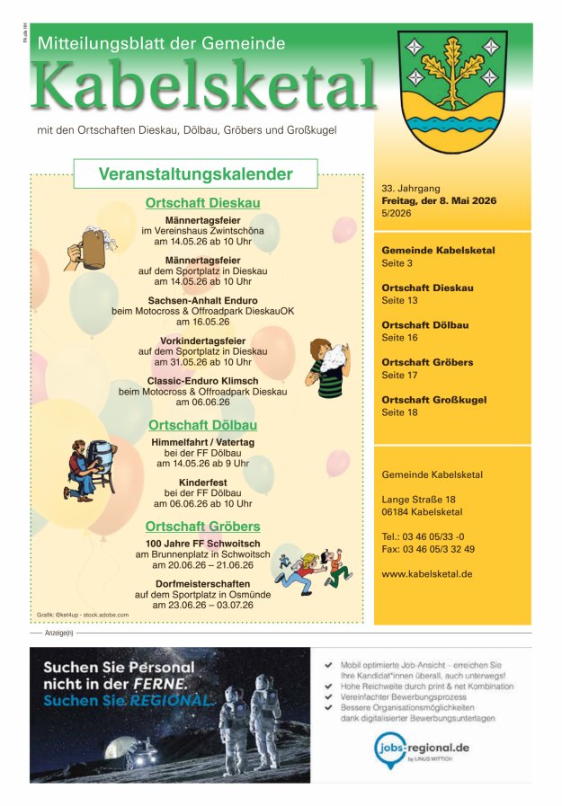 Amtsblatt der Gemeinde Kabelsketal mit den Ortsteilen Titelblatt 05/2026