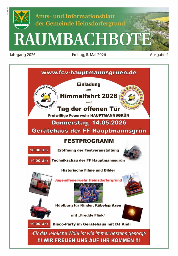 Raumbachbote – Amt- und Informationsblatt der Gemeinde Heinsdorfergrund Titelblatt 04/2026