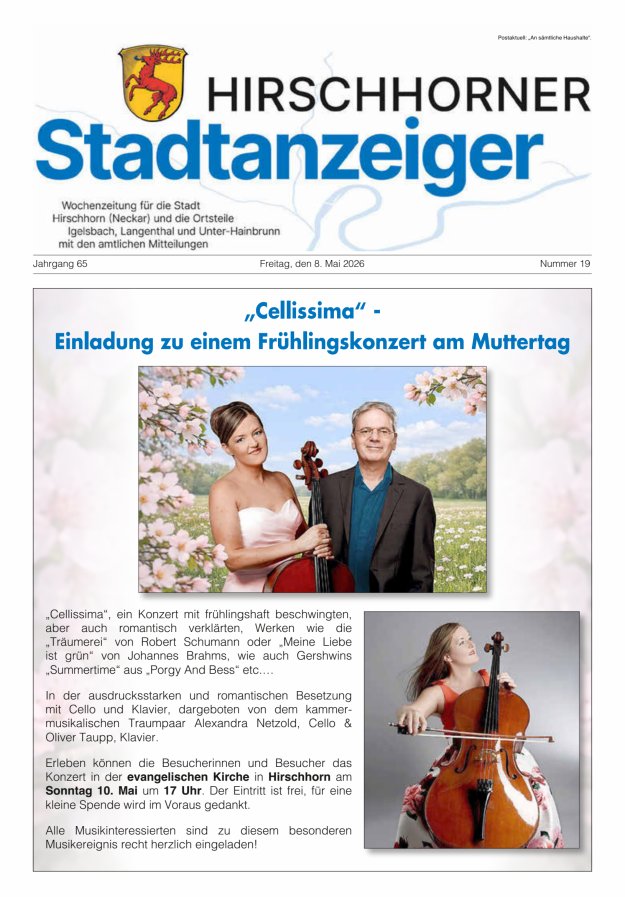 Hirschhorner Stadtanzeiger Titelblatt 19/2026