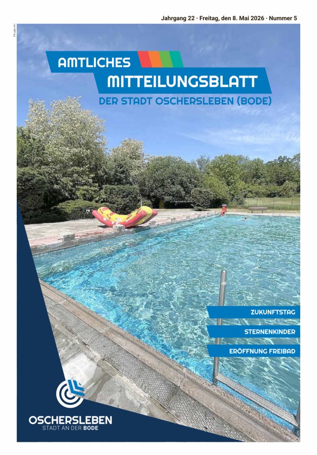 Amtliches Mitteilungsblatt der Stadt Oschersleben (Bode) und ihrer Ortsteile Titelblatt 05/2026