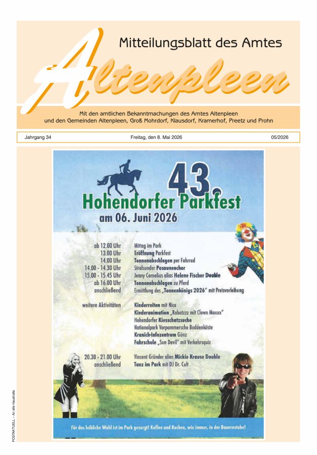 Mitteilungsblatt des Amtes Altenpleen Titelblatt 05/2026