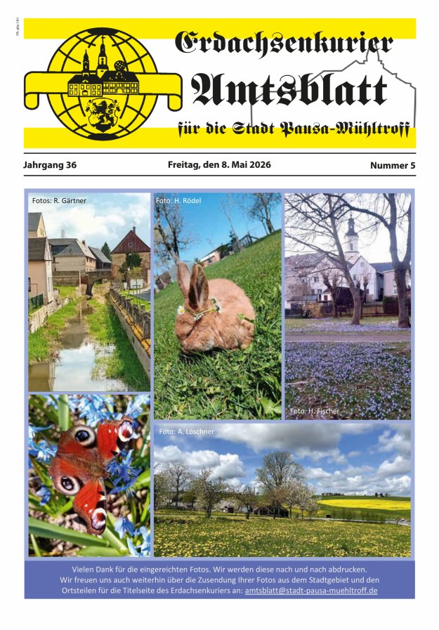 Erdachsenkurier - Amtsblatt für die Gemeinde Pausa-Mühltroff Titelblatt 05/2026