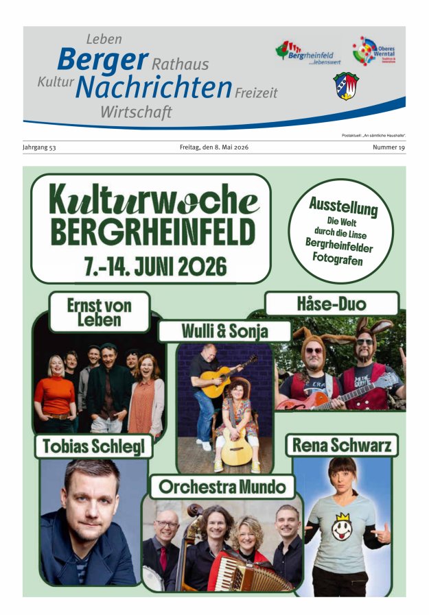 Berger Nachrichten, Bergrheinfeld Titelblatt 19/2026