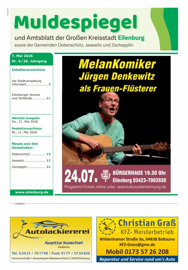 Muldespiegel und Amtsblatt der Großen Kreisstadt Eilenburg und der Gemeinden Titelblatt 09/2026