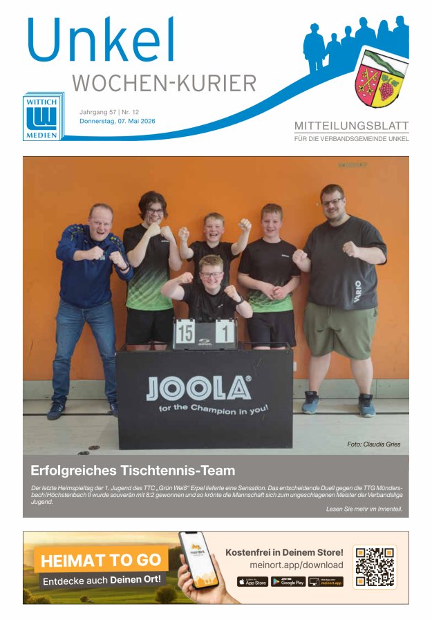 Wochen-Kurier Verbandsgemeinde Unkel Titelblatt 12/2026