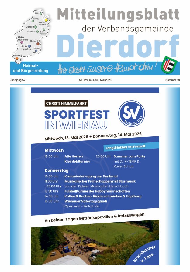 Mitteilungsblatt der Verbandsgemeinde Dierdorf Titelblatt 19/2026