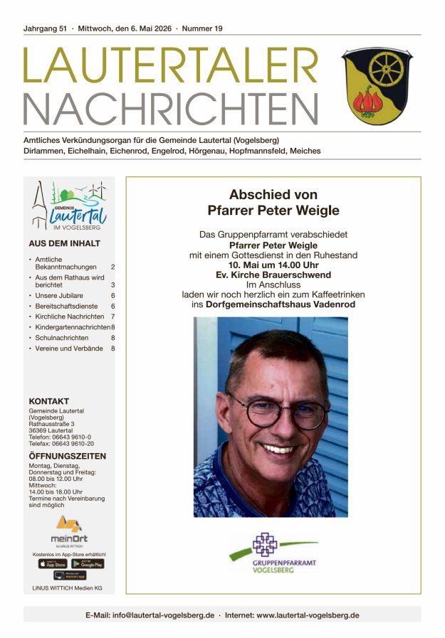 Lautertaler Nachrichten Titelblatt 19/2026