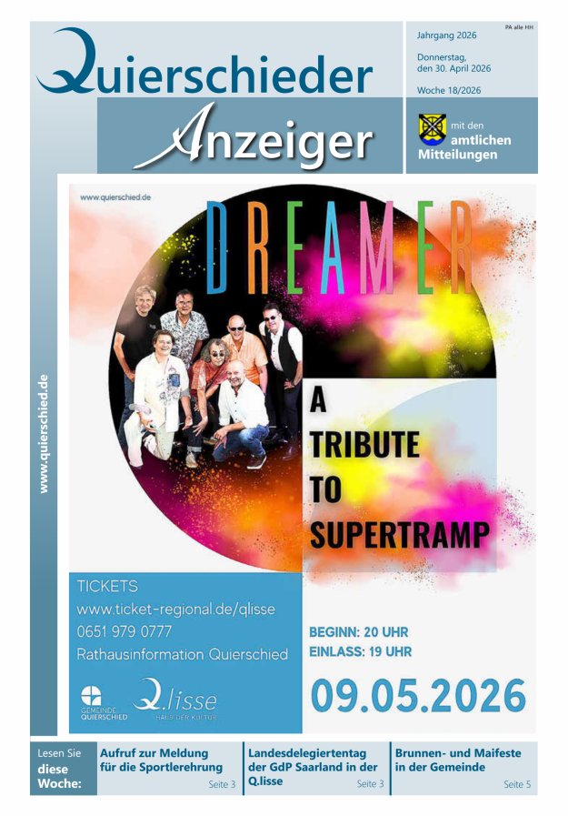 Quierschieder Anzeiger Titelblatt 18/2026
