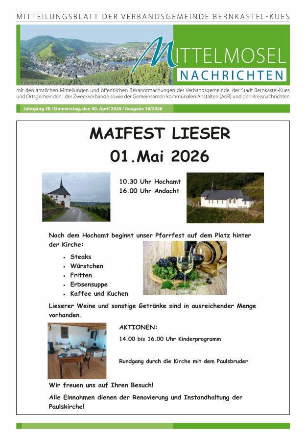 Mittelmosel-Nachrichten VG Bernkastel-Kues Titelblatt 18/2026
