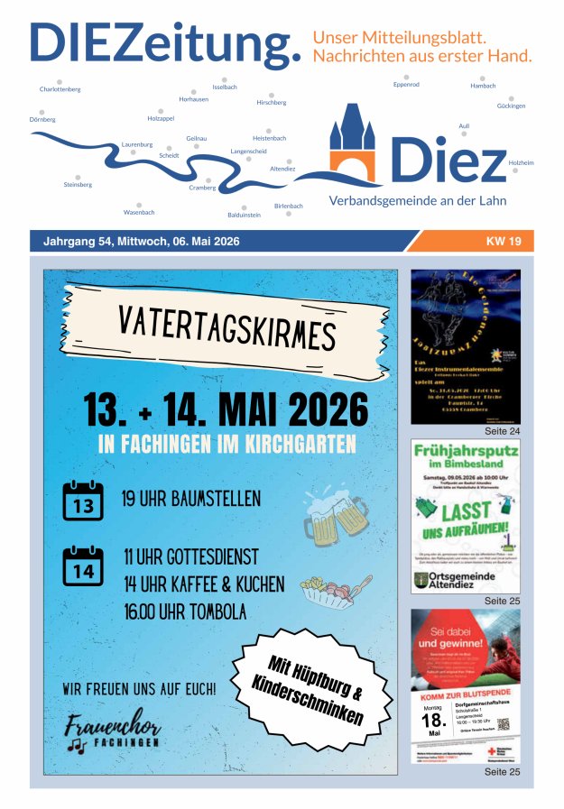 DIEZeitung - Mitteilungsblatt der Verbandsgemeinde Diez  Titelblatt 19/2026