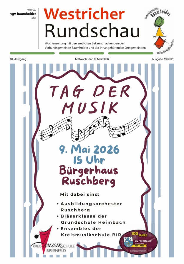 Westricher Rundschau VG Baumholder Titelblatt 19/2026