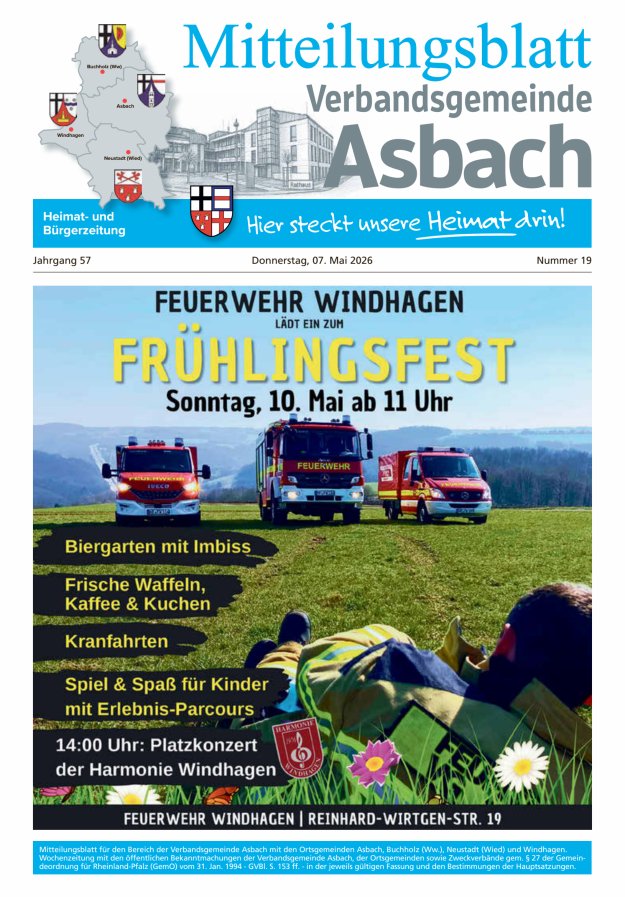 Mitteilungsblatt Verbandsgemeinde Asbach Titelblatt 19/2026