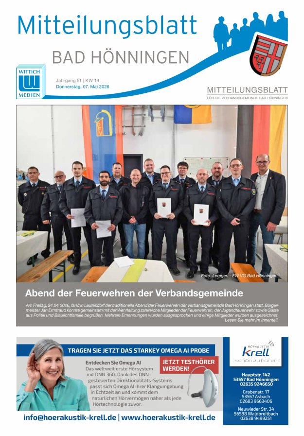 Mitteilungsblatt für den Bereich der Verbandsgemeinde Bad Hönningen Titelblatt 19/2026