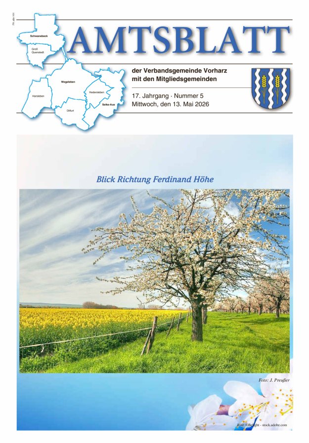 Amtblatt der Verbandsgemeinde Vorharz mit den Mitgliedsgemeinden Titelblatt 05/2026