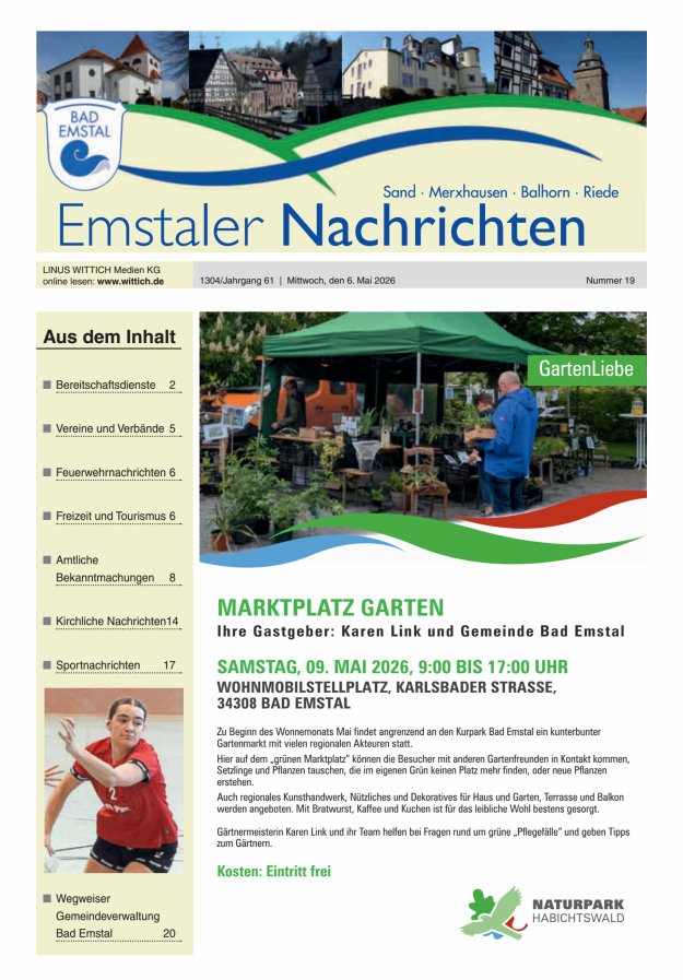 Emstaler Nachrichten Titelblatt 19/2026