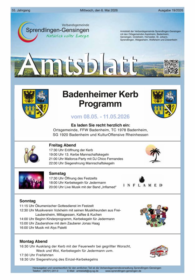 Amtsblatt VG Sprendlingen-Gensingen Titelblatt 19/2026