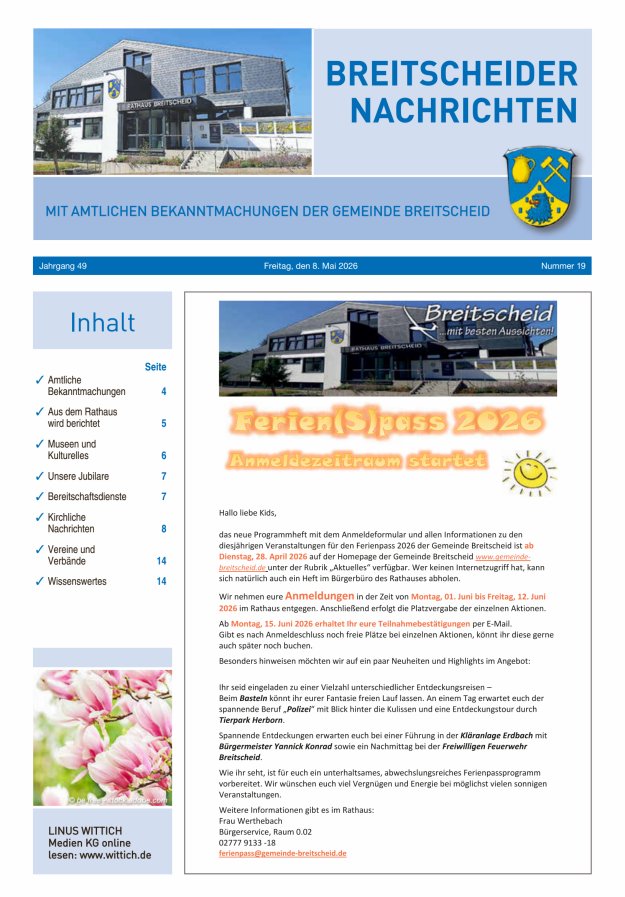 Breitscheider Nachrichten Titelblatt 19/2026