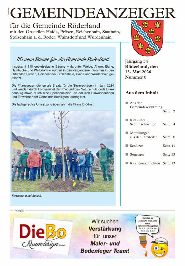 Gemeindeanzeiger - Amtsblatt für die Gemeinde Röderland Titelblatt 06/2026
