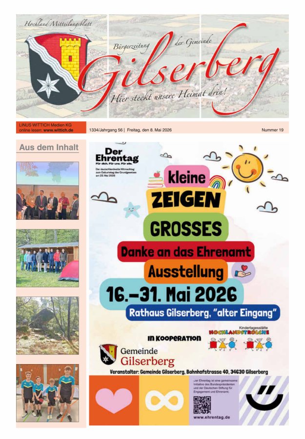 Hochland Mitteilungsblatt Gilserberg Titelblatt 19/2026