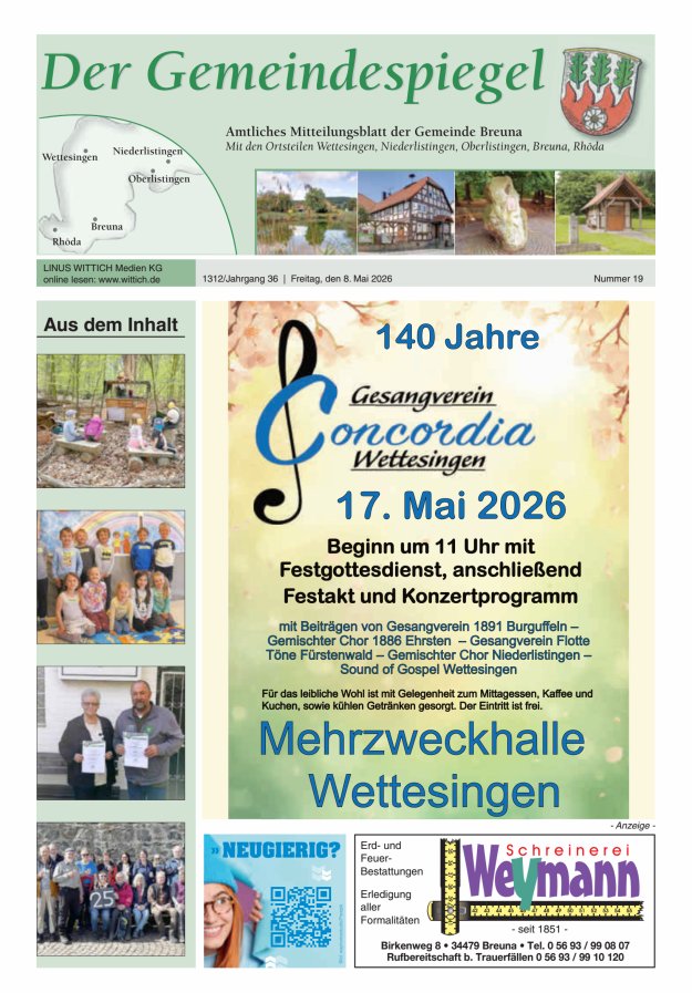Der Gemeindespiegel (Breuna) Titelblatt 19/2026