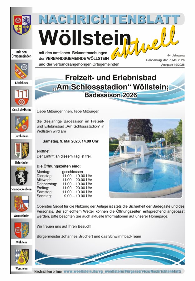 Nachrichtenblatt Wöllstein aktuell Titelblatt 19/2026