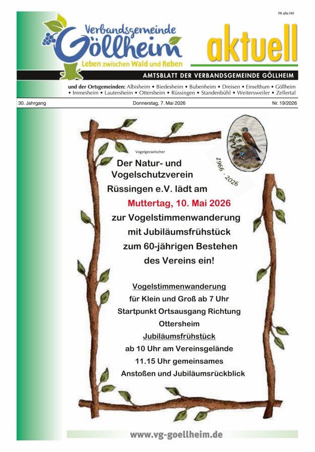 Verbandsgemeinde Göllheim aktuell Titelblatt 19/2026
