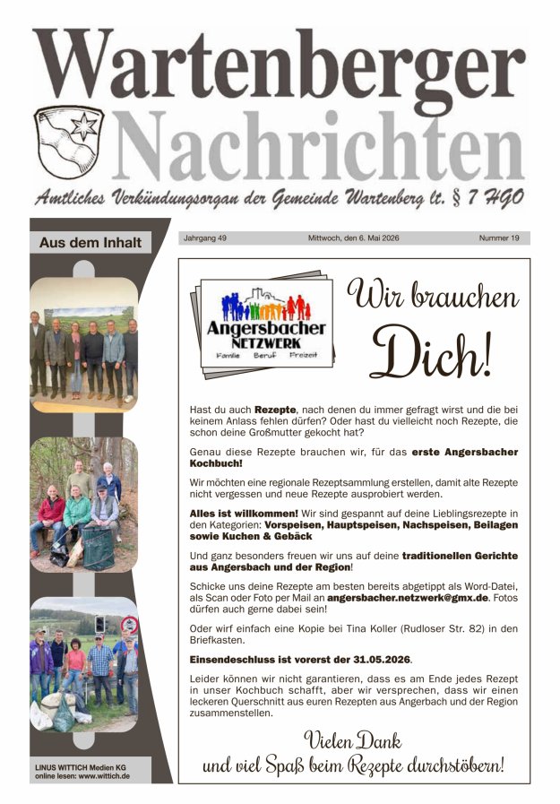 Wartenberger Nachrichten Titelblatt 19/2026