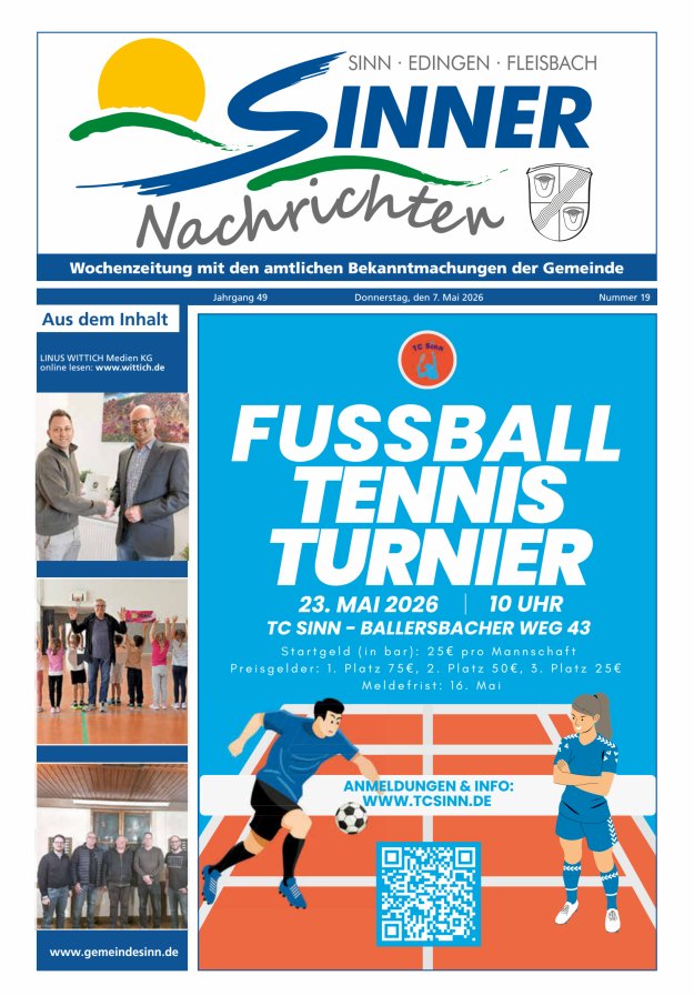 Sinner Nachrichten Titelblatt 19/2026
