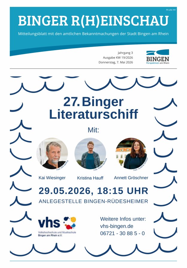 Binger R(h)einschau - Mitteilungsblatt mit den Amtlichen Bekanntmachungen der Stadt Bingen Titelblatt 19/2026
