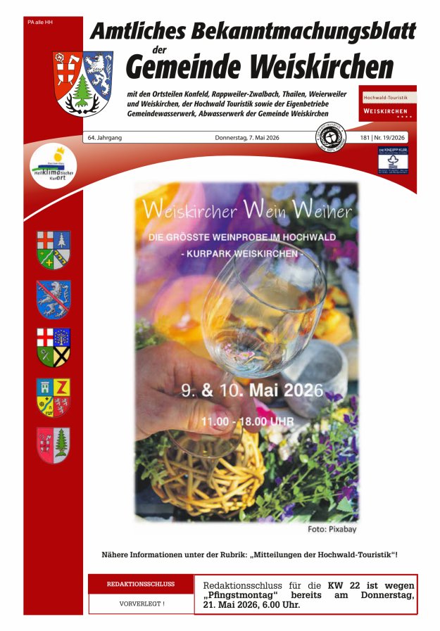 Amtliches Bekanntmachungsblatt der Gemeinde Weiskirchen Titelblatt 19/2026