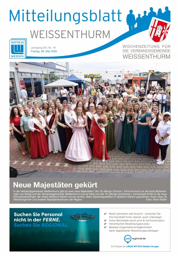 Mitteilungsblatt für den Bereich der Verbandsgemeinde Weißenthurm Titelblatt 19/2026