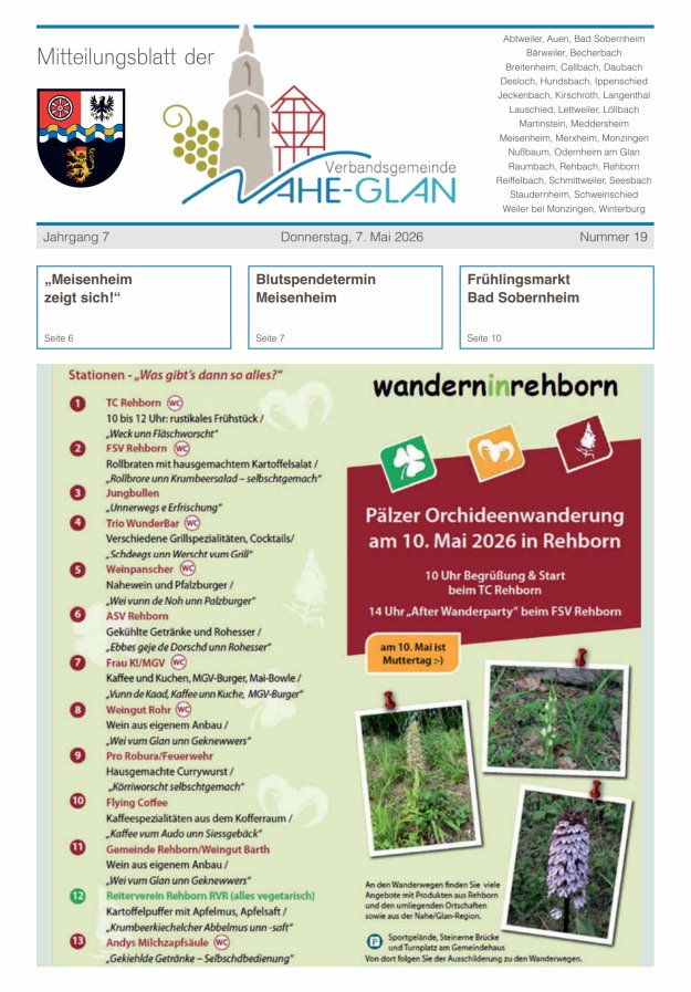 Mitteilungsblatt für die Verbandsgemeinde Nahe-Glan Titelblatt 19/2026