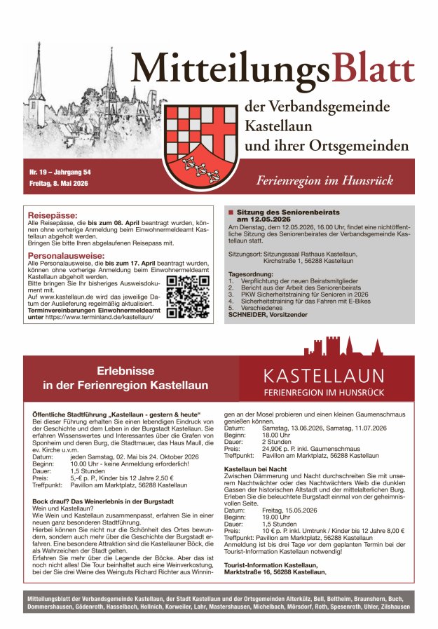 Mitteilungsblatt Kastellaun Titelblatt 19/2026