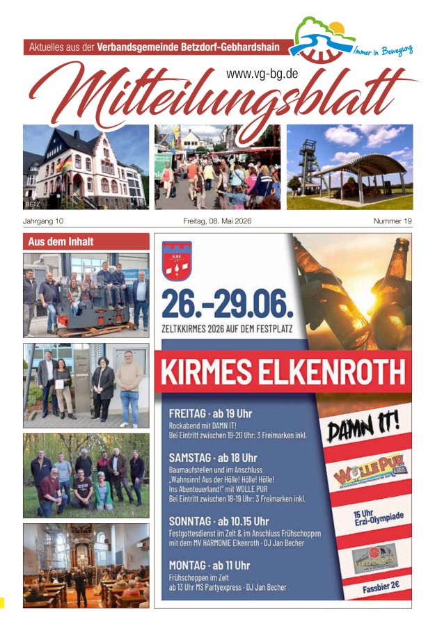 Aktuelles aus der VG Betzdorf-Gebhardshain, Ausgabe Betzdorf Titelblatt 19/2026