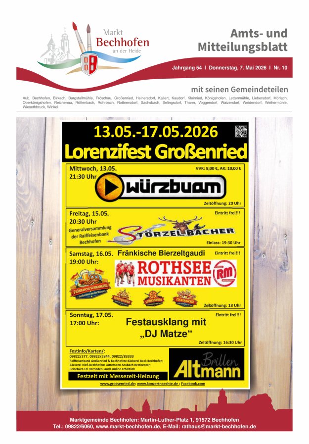 Amts- und Mitteilungsblatt für den Markt Bechhofen Titelblatt 10/2026