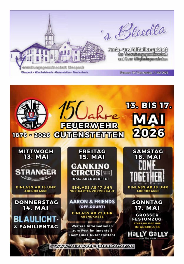 Amts- und Mitteilungsblatt VGem Diespeck Titelblatt 19/2026