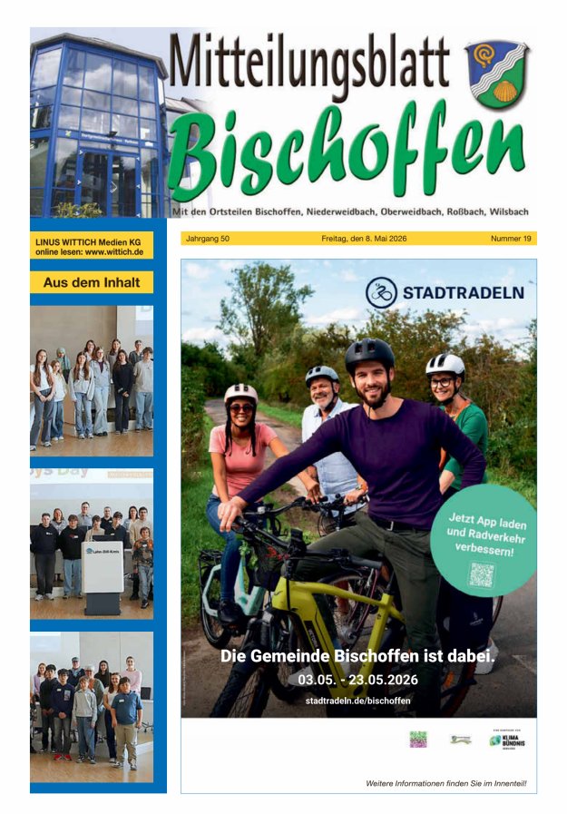 Mitteilungsblatt für die Gemeinde Bischoffen Titelblatt 19/2026