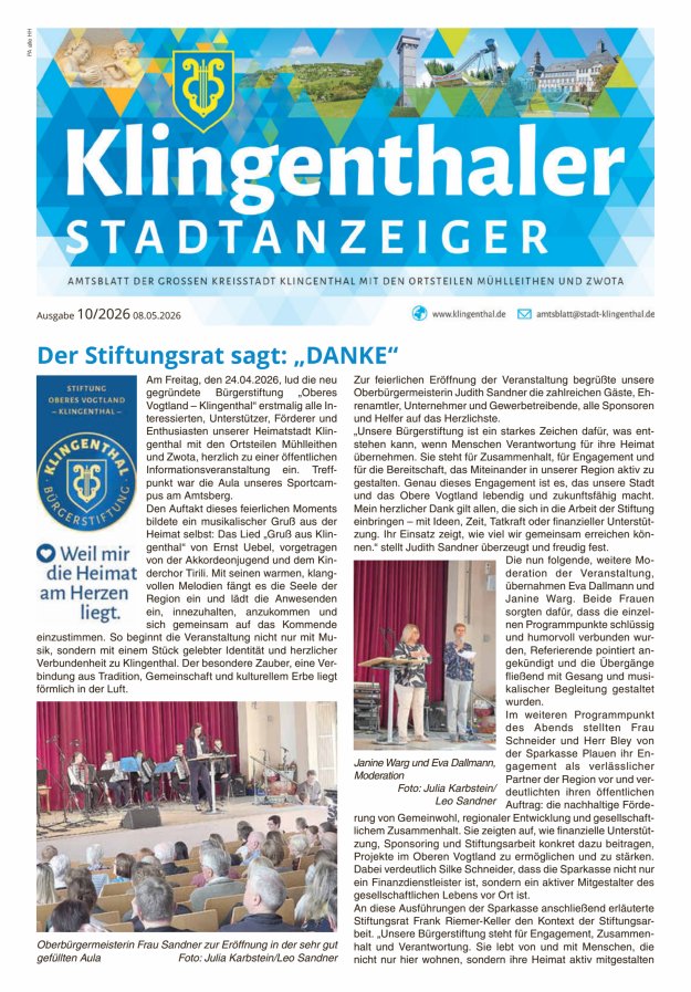 Klingenthaler Stadtanzeiger  Titelblatt 10/2026