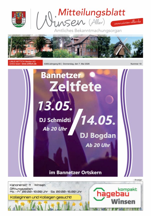Mitteilungsblatt der Gemeinde Winsen Titelblatt 19/2026