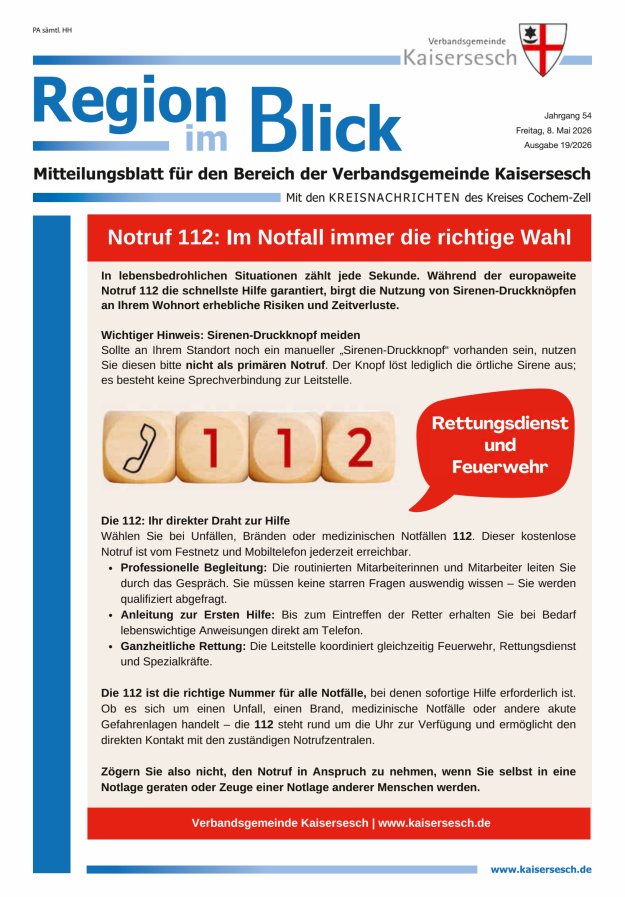 Region im Blick VG Kaisersesch Titelblatt 19/2026