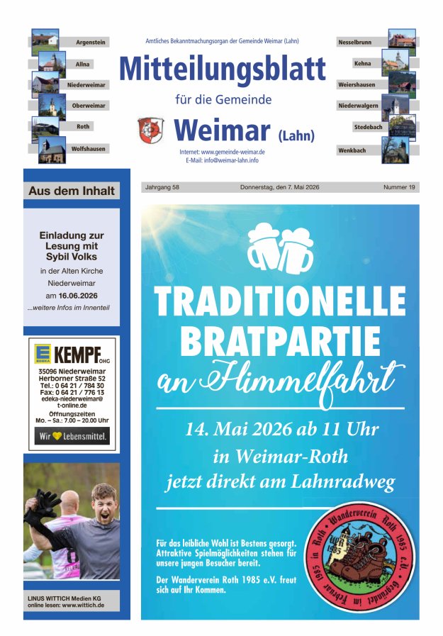 Mitteilungsblatt für die Gemeinde Weimar Titelblatt 19/2026