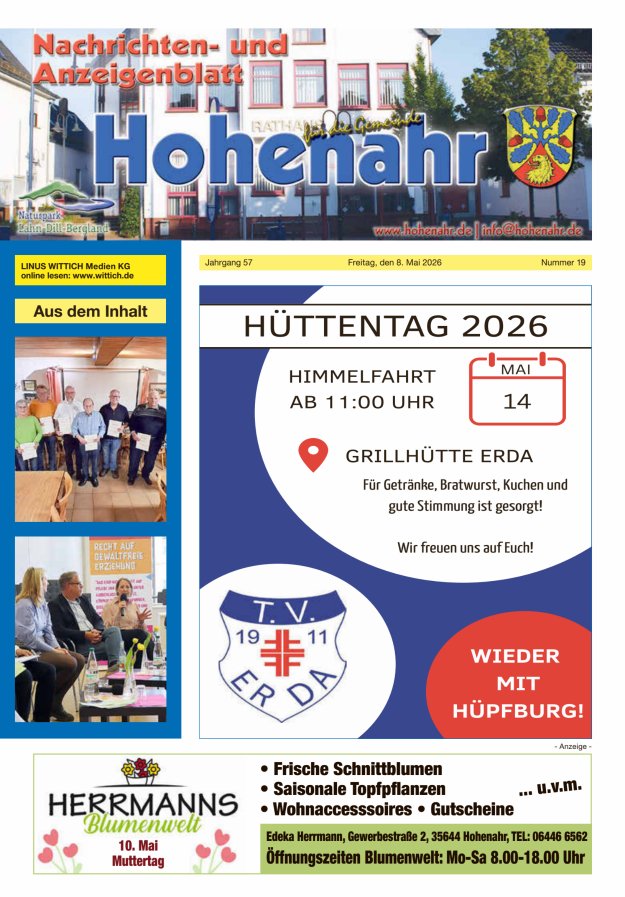 Nachrichten- und Anzeigenblatt für die Gemeinde Hohenahr Titelblatt 19/2026