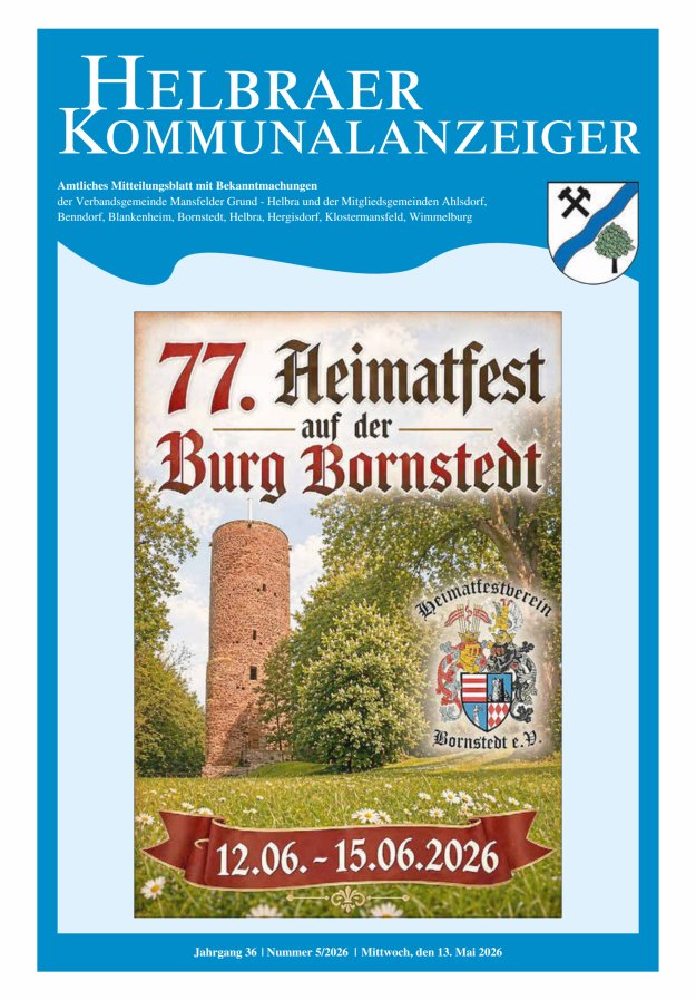 Helbraer Kommunalanzeiger – Amtliches Mitteilungsblatt mit Bekanntmachungen Titelblatt 05/2026