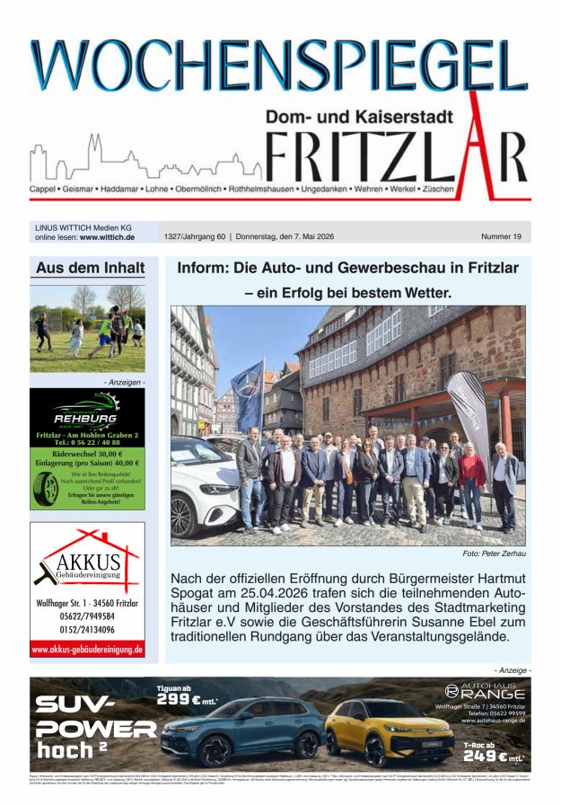 Wochenspiegel Dom- und Kaiserstadt Fritzlar Titelblatt 19/2026